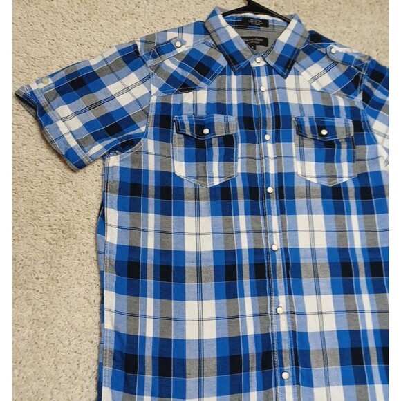 Eighty Eight Platinum Button Up Shirt Large Blue Black Pearl Snap Men Streetware - Picture 2 of 6